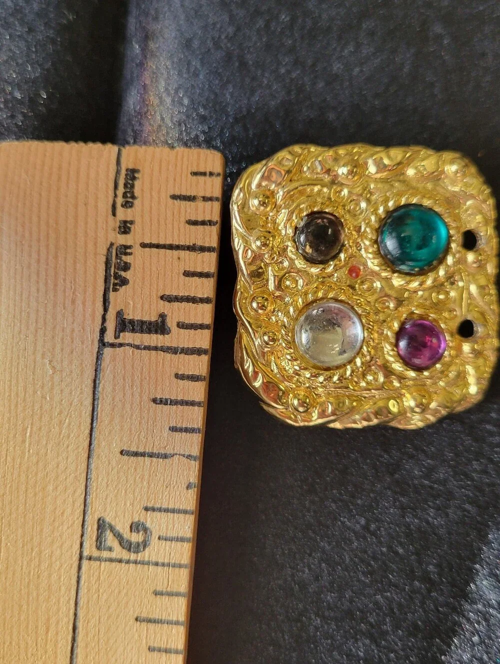 Vtg Gold-Tone Square Clip-On Statement 80s Earnings Green, Purple, Blue Accents